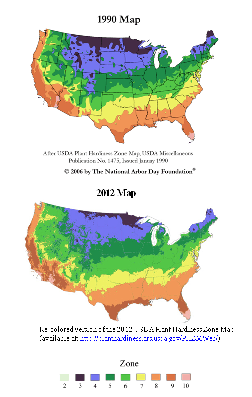 USDA Hardiness Zone Maps for 1990 and 2012 : The National Wildlife