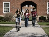 A Juniata College student enjoys the bike share program