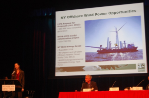 NWF Senior Manager for Climate & Energy, Catherine Bowes shares New York's offshore wind opportunities with a full auditorium on Long Island