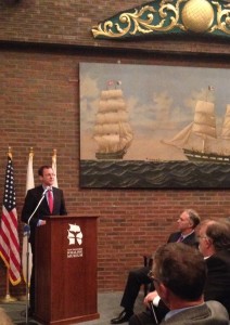 German Senator Martin Günthner addresses an eager crowd at the New Bedford Whaling Museum.