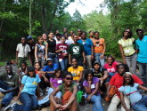 Na'Taki with Earth Tomorrow students at Arabia Mountain in Georgia.