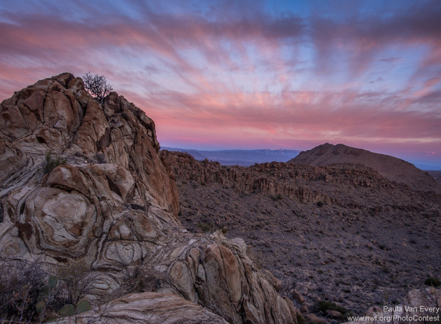 Sunset over the Grapevine Hills in Big Bend National Park. Photo by National Wildlife Photo Contest entrant Paula Van Every.