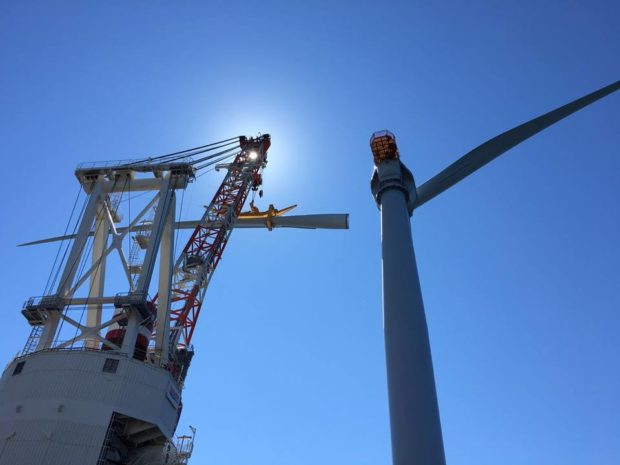 Finishing touches on turbine #5! Photo by Deepwater Wind