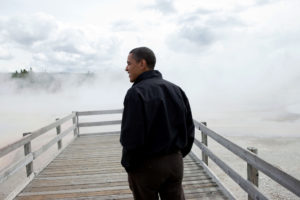 President Barack Obama visits Sunset Lake in Yellowstone National Park, August 15, 2009. Official White House photo by Pete Souza.