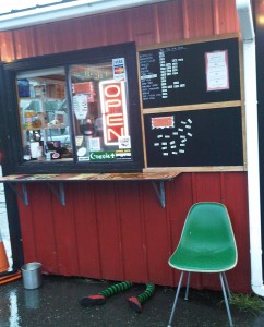 Wicked Witch of the East doll beneath a Seattle coffeestand
