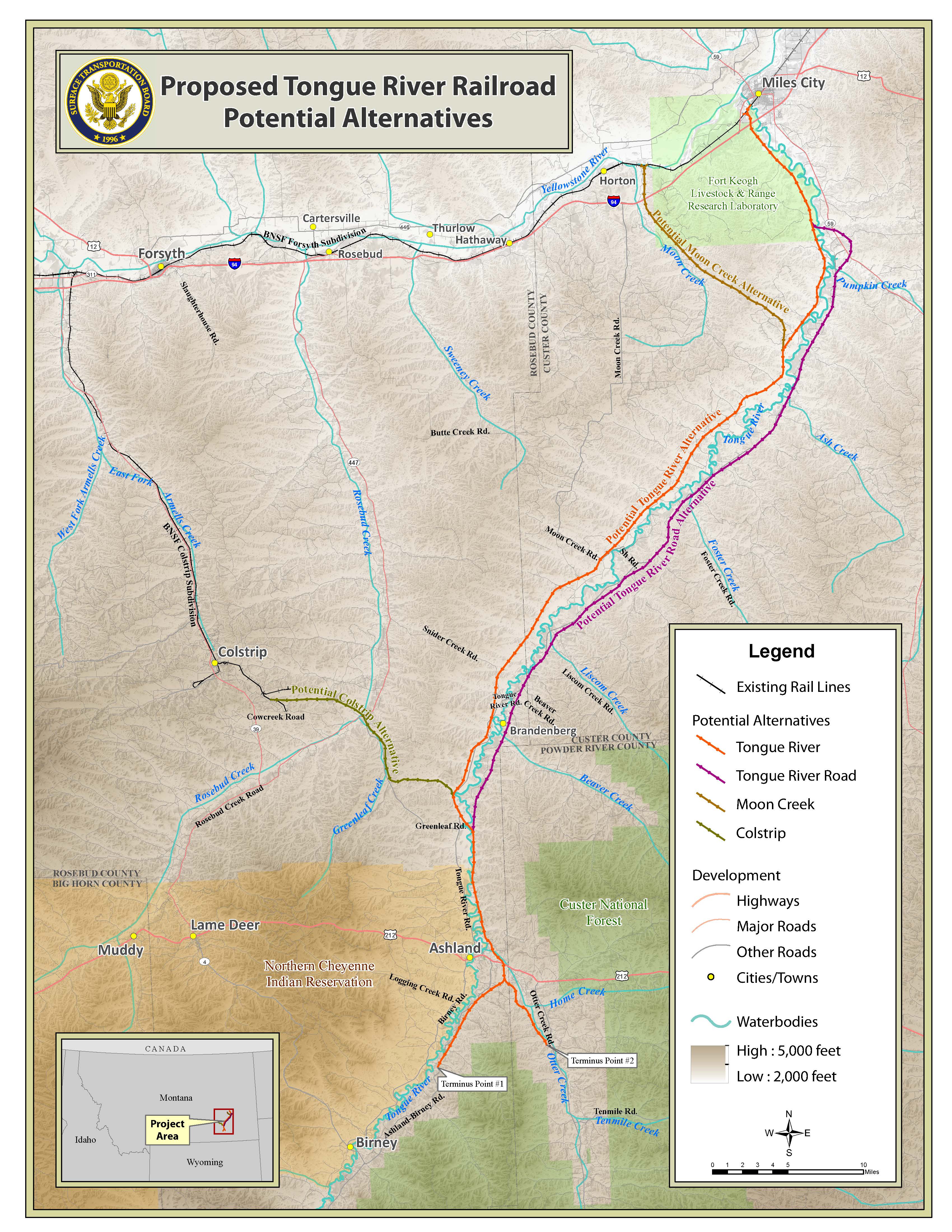 Tongue River Railroad Alternatives Map