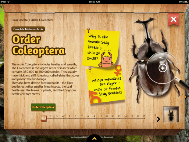 Meet the Insects app - sample screen