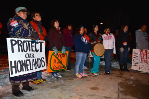 Protesters outside the Otter Creek public hearing
