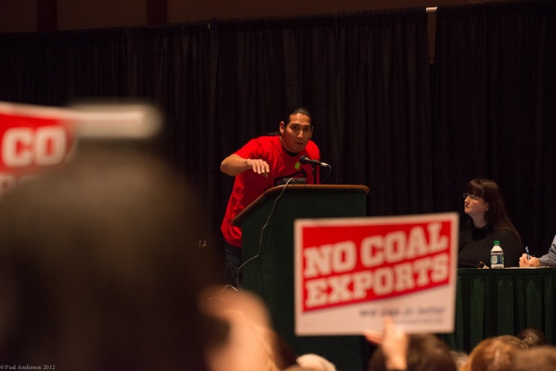 Lucas King, Northern Cheyenne, testifies at the Seattle coal port hearing 