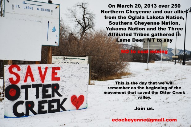 Save Otter Creek sign on Highway 212 on the Northern Cheyenne Reservation
