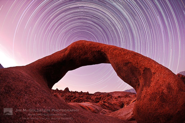 Star trails above Mobius Arch in the Alabama Hills of California.