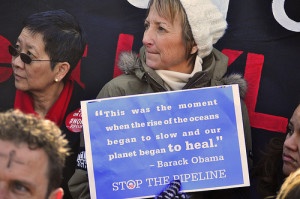Obama holds the opportunity to reject Keystone XL and choose a clean energy future (flickr/Rainforest Action Network)