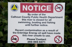 Sign posted after the Kalamazoo River tar sands spill (flickr/Jason Lacey)