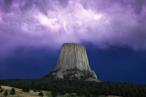 Lightning over Devils Tower National Monument. Photo by Durand Johnson.