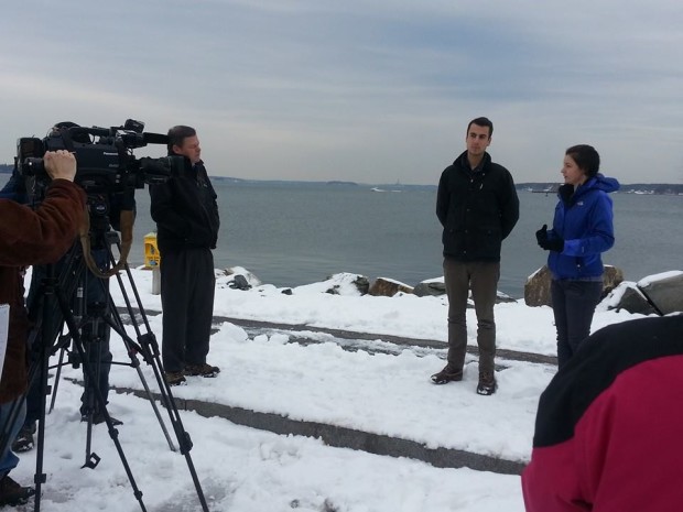 Kaity and Brett give interview at the end of their trek in South Portland