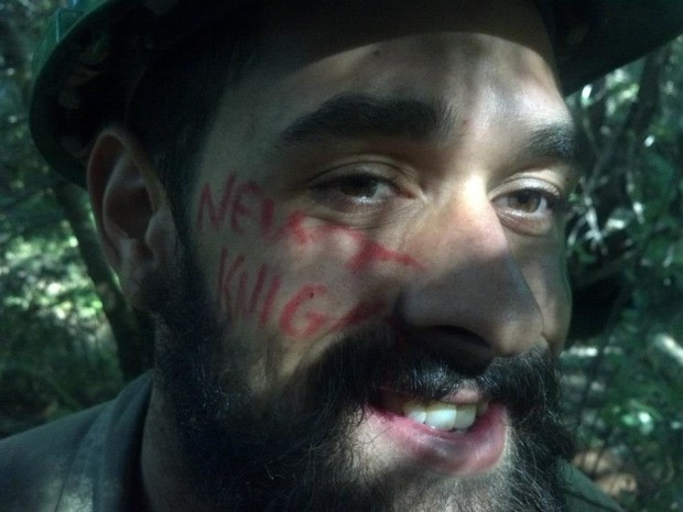 Nick Aguirre with Newt Knight written on his face