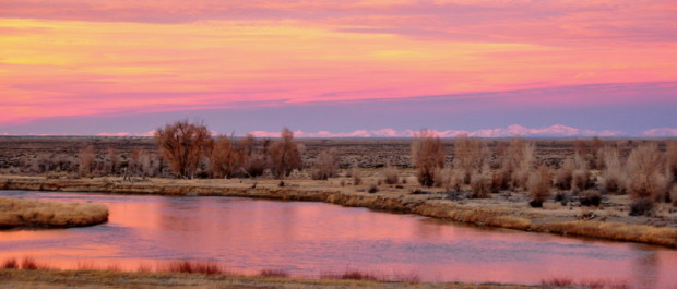 Scenic Seedskadee NWR river sunset in early winter w mountains in back 4(1)