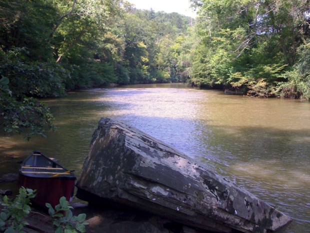 A section of the Dan River upstream from the spill site. Flickr photo by Rebecca Murphey. 