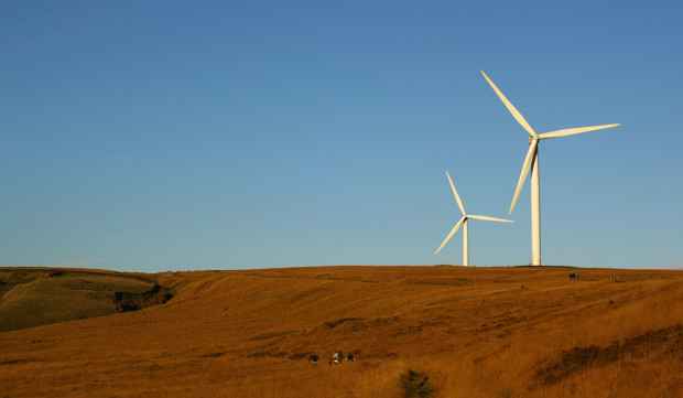 A pair of wind turbines Flickr photo by Mike Atkins.