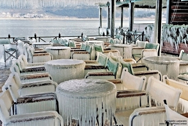 Frozen tables and chairs by Panagiotis Laskarakis.