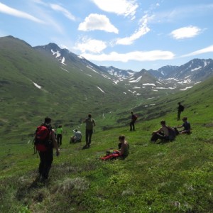 Research groups members in the Chugach Mountains. Photo Credit: Christina Rinas