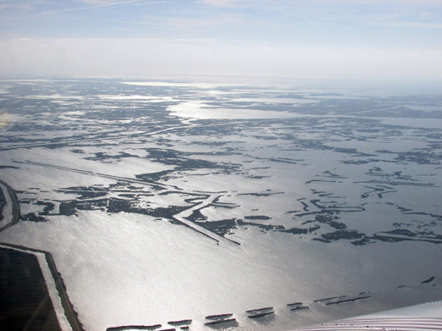aerial view of diminishing wetlands