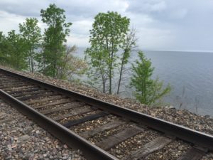 Rail lines that could carry tar sands run along Lake Champlain's shores. Photo by Jim Murphy