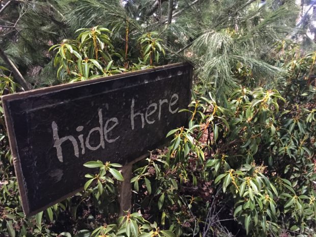 Hide Here sign at PFS