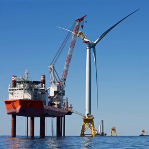 The first of five Block Island Wind Farm turbines, installed 8/4/16. (Photo: Deepwater Wind)