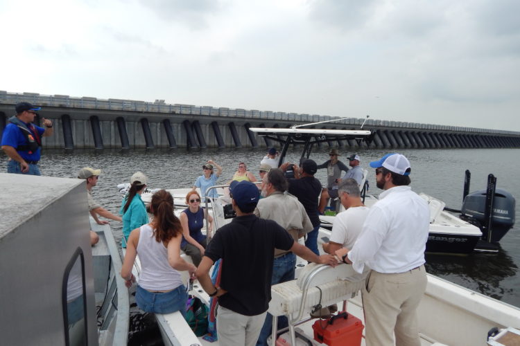 People seeing the surge barrier. Photo by Samantha Carter/ NWF