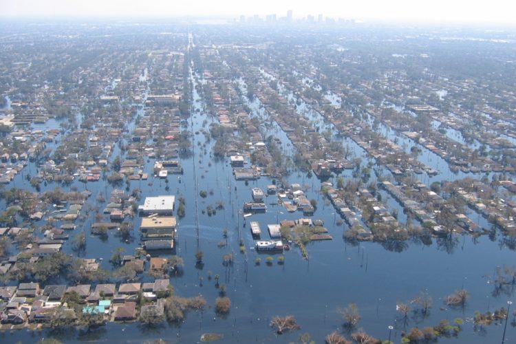 Views of inundated areas in New Orleans following breaking of the levees surrounding the city as the result of Hurricane Katrina. New Orleans, Louisiana. 2005 September 11. Photo by NOAA
