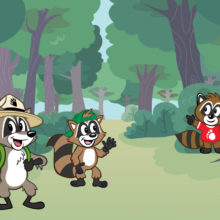 Ranger Rick, Ricky, and Cubbie in the woods