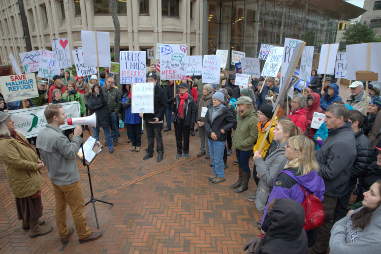 CNW staff rallying Washingtonians to protect public lands. Photo by Paul Bannick, Conservation Northwest