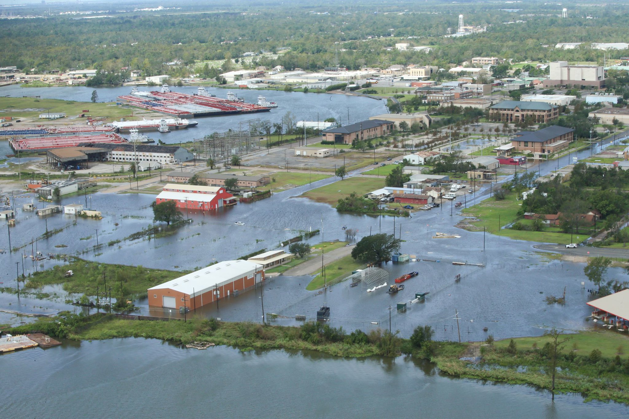 Flooding near Orange, Texas on August 27, 2020, following Hurricane Laura. 