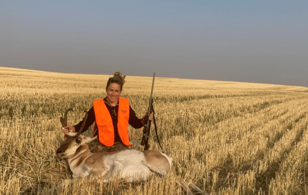 Naomi Alhadeff with her first pronghorn shot using non-lead ammunition in Montana.