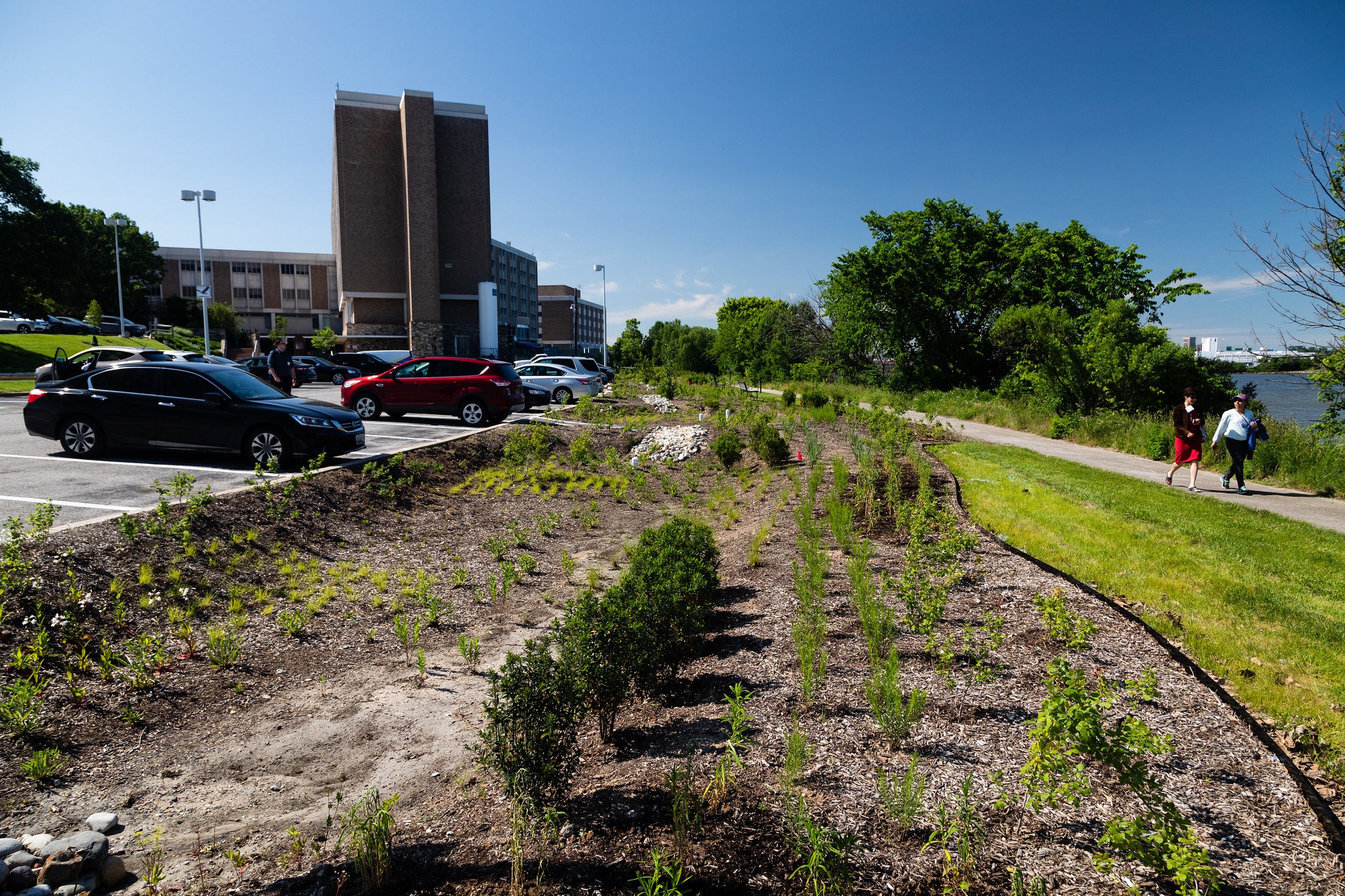 green infrastructure with people walking in the background