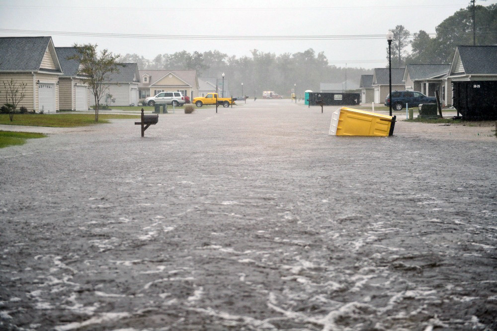Flooded roads in Conway, S.C., during Hurricane Matthew in October 2016. 