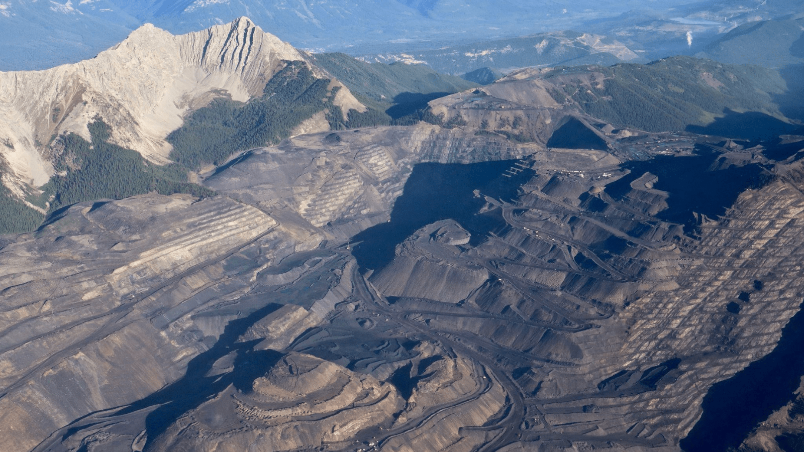 Aerial view of Teck mining activity in the Elk Valley of British Columbia.