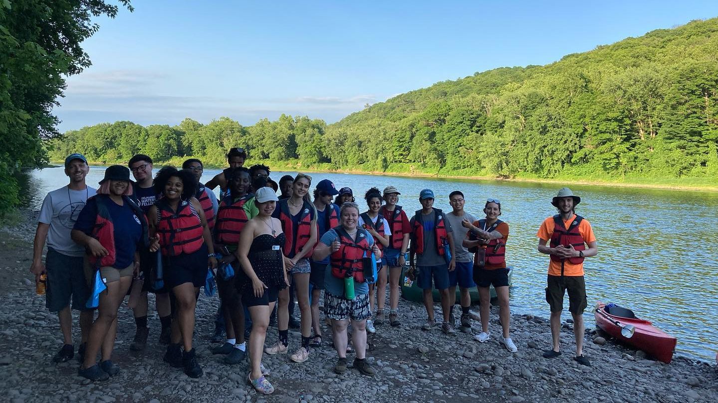 2022 Delaware River Watershed Fellows kayaking in the Delaware River Watershed