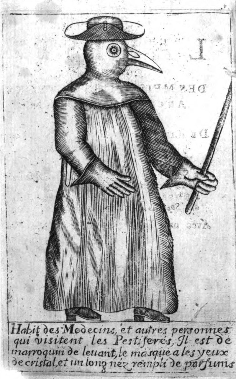  A depiction of a 17th century plague doctor’s uniform from Treatise on the Plague by Philippe Planche, 1721. 