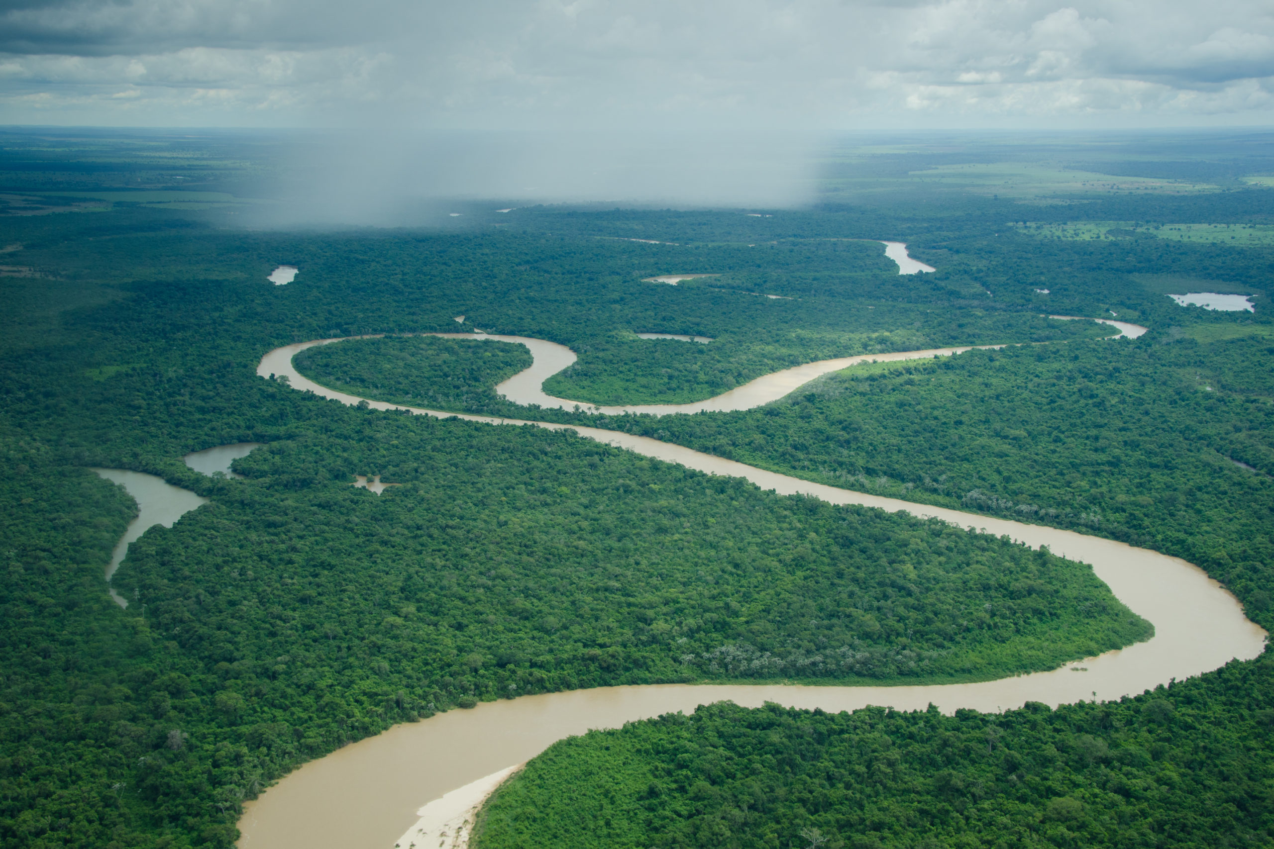 Aerial photo outside of Xingu Indigenous Park in the Amazon.
