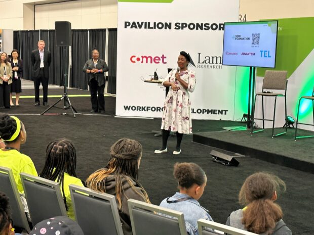 Kylie Patterson, CHIPS for America Senior Advisor for Opportunity and Inclusion, discussed climate equity and STEM careers with students at SEMICON West 2023.