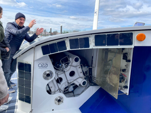 Captain of the Energy Observer, a carbon-free hydrogen-powered yacht, explains how the boat works.