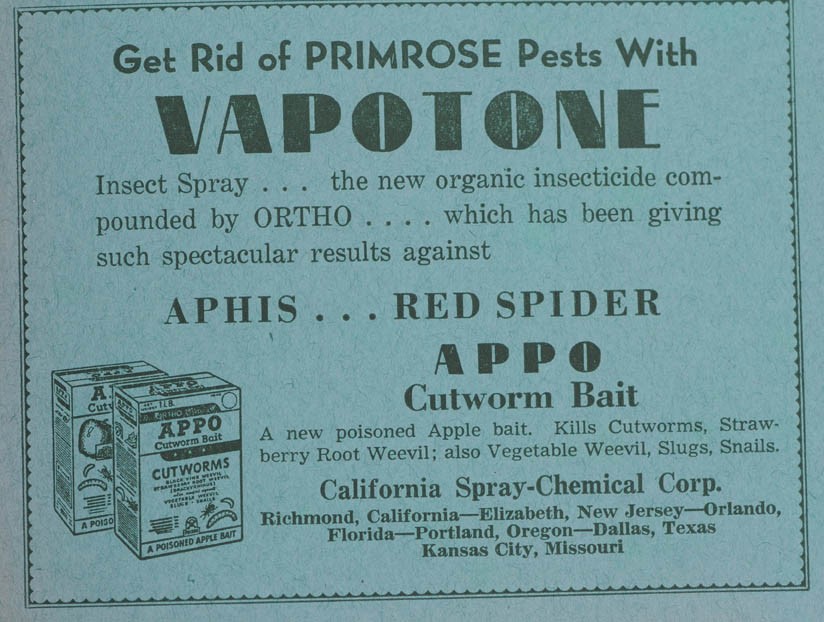 A vintage ad advertising vapotone for outdoor pest control.