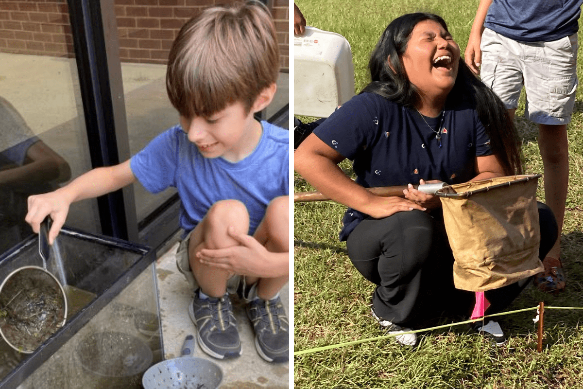 Children working on outdoor garden projects.